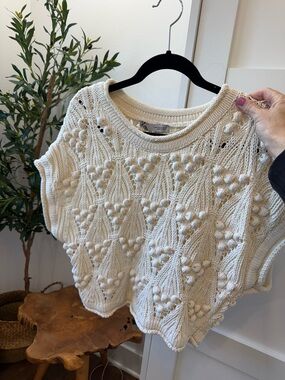 Zara Cream Textured Pom-Pom Knit Sweater - Women's